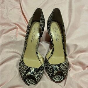 Marc Fisher Black and Cream Snakeskin Heels